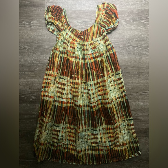 Green and Orange Patterned Midi Dress Size Small - Picture 3 of 3